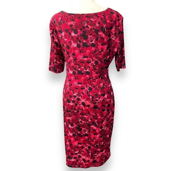 Connected Apparel Women's Floral Ruched Boat Neck Tulip Mini Dress Red 12P - Picture 2 of 9
